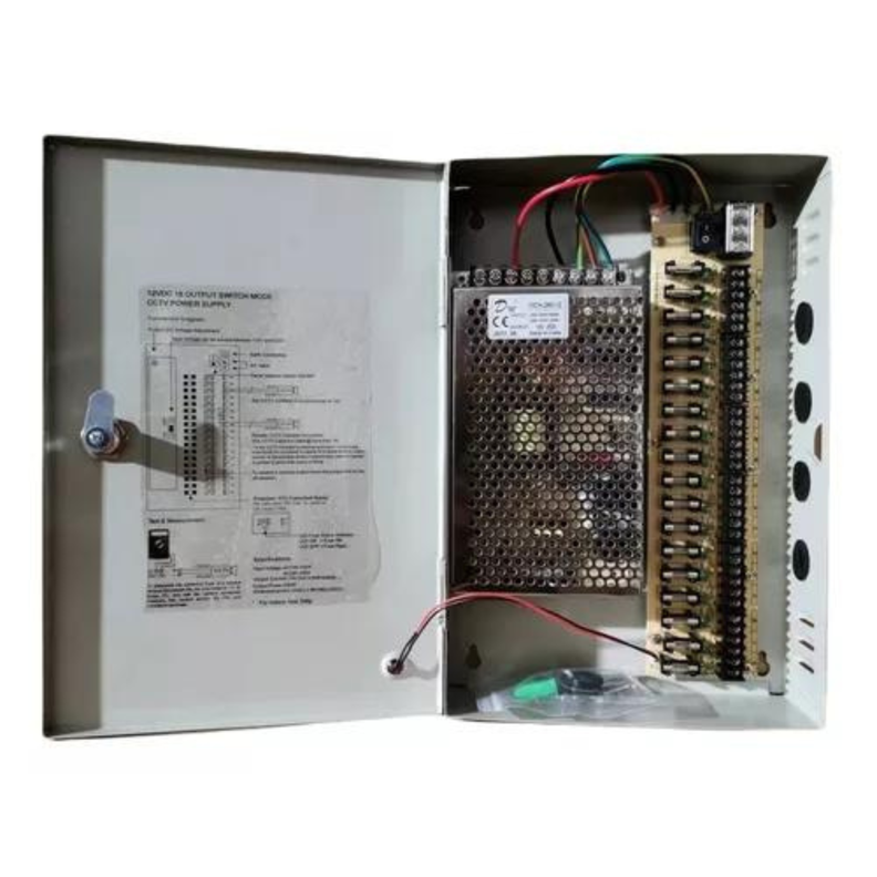 Fuente De Poder 12v 20A Para Cámaras con Gabinete y Distribución X18-0