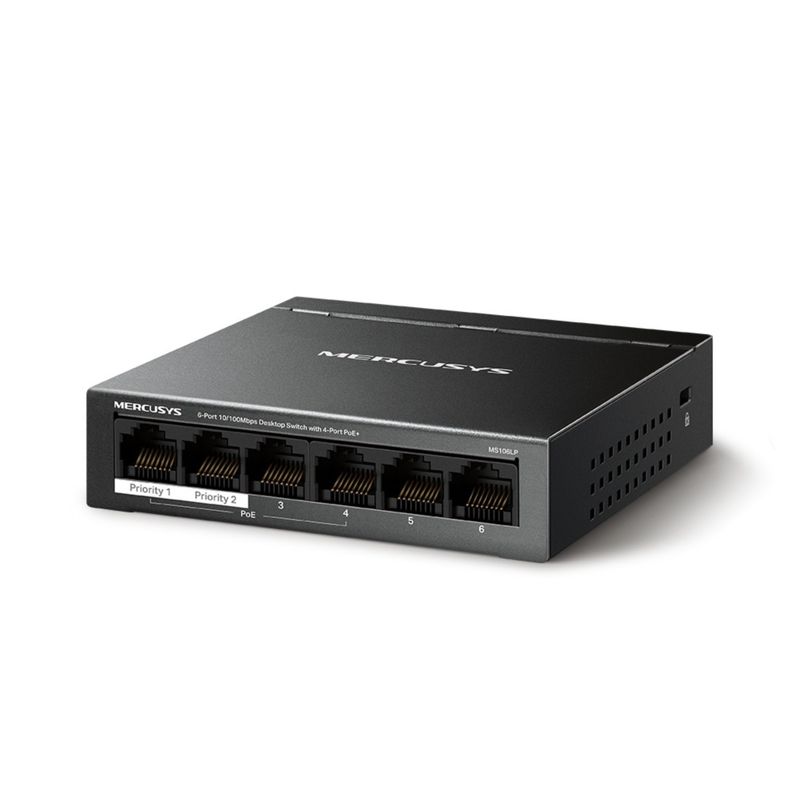 Switch 6 Puertos 4 PoE+ 2 Puertos 100Mbps MS106LP-0