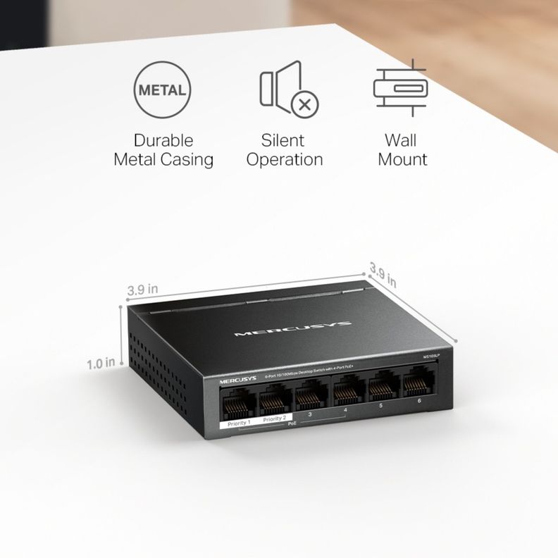Switch 6 Puertos 4 PoE+ 2 Puertos 100Mbps MS106LP-5