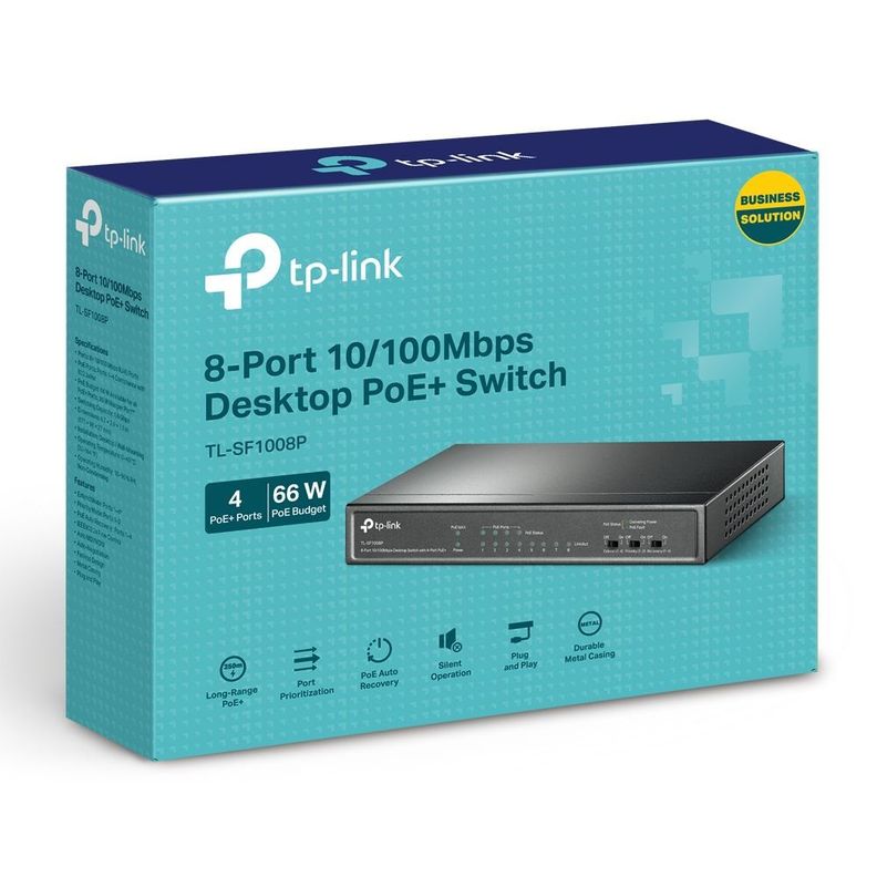 Switch 8 Puertos 4 Puertos PoE+ 10/100Mbps TL-SF1008P-0