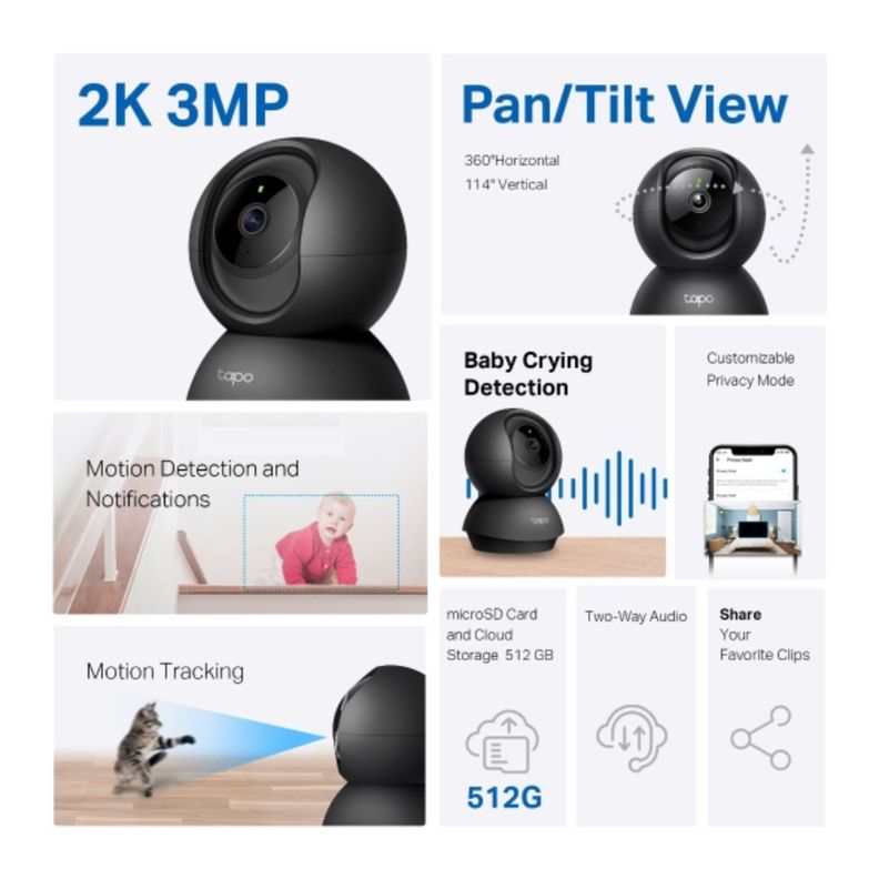 Camara de Seguridad Motorizada Wifi 3MP 2k Tapo C211 Negra-5