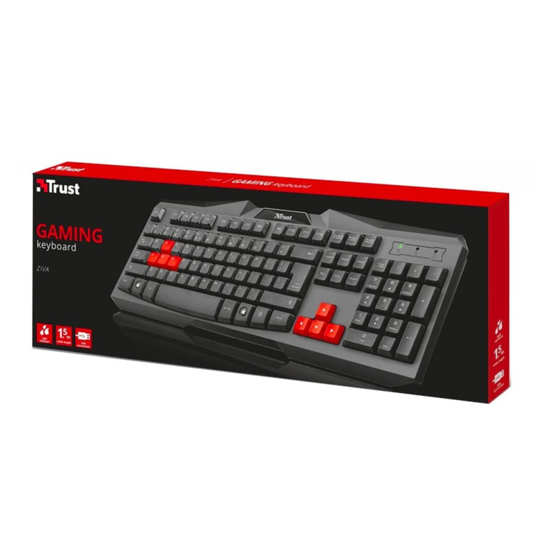 Teclado Gamer USB Trust Ziva Qwerty Español Negro con Rojo-1