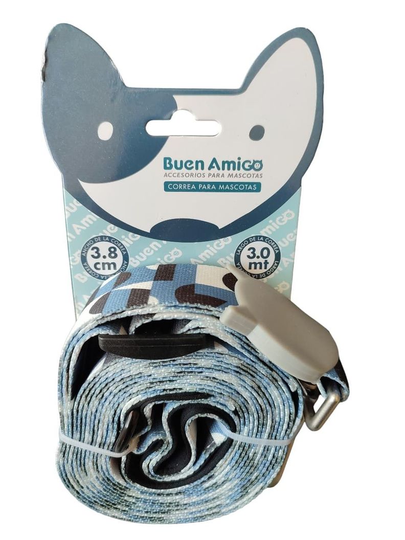 Correa Para Mascota 3m X 3 8cm Poliester Azul Suave Y Resistente