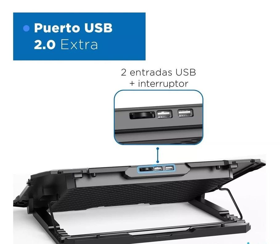 Base Cooler 5 Ventiladores Enfriador Notebook Luz 2 Usb-2