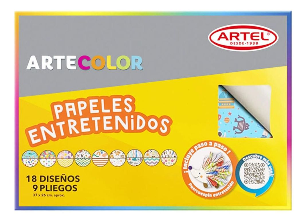 Papeles Entretenidos 9 Pliegos, 18 Disenos. Artel Amarillo