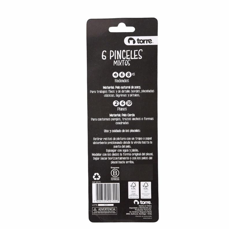 Set Pinceles Mixtos Plano-redondo. 6 Unid. Torre-1