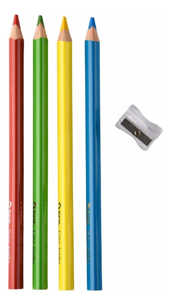 Lápices De 12 Colores Triangulares Jumbo + Sacapunta. Torre-3
