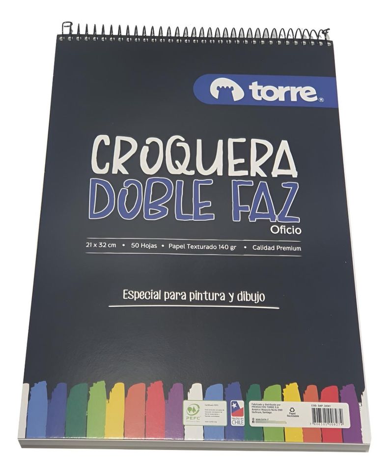 Croquera Doble Faz Oficio 21x32 Cm 50 Hojas. Torre-1