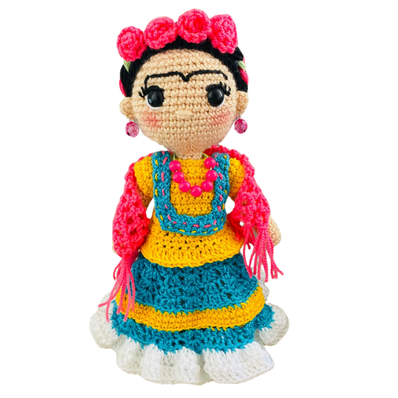  Muñeca Frida Kahlo Tejida 25cm Alto Amigurumi-0
