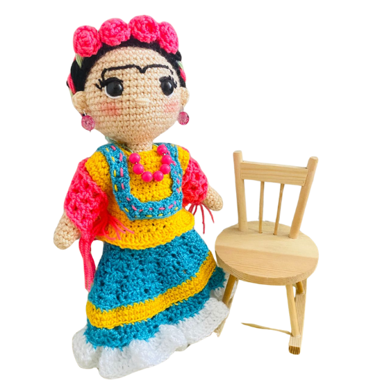  Muñeca Frida Kahlo Tejida 25cm Alto Amigurumi-1