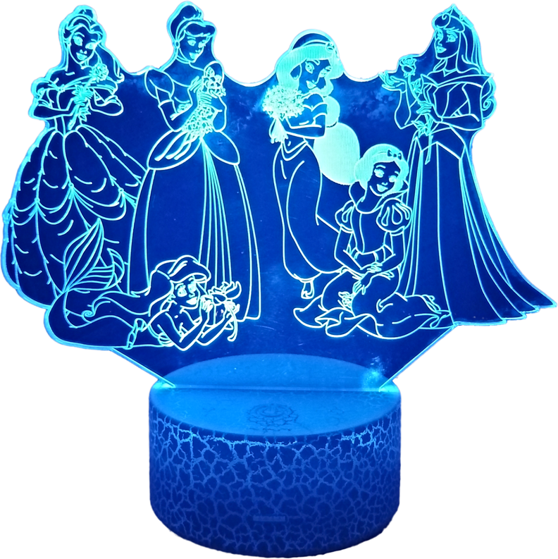 Lámpara ilusión 3D De Princesas 7 Colores Led-0