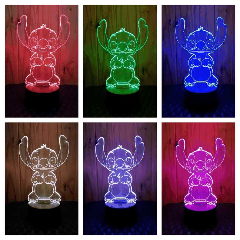 Lámpara ilusión 3D De Stitch 7 Colores Led-1