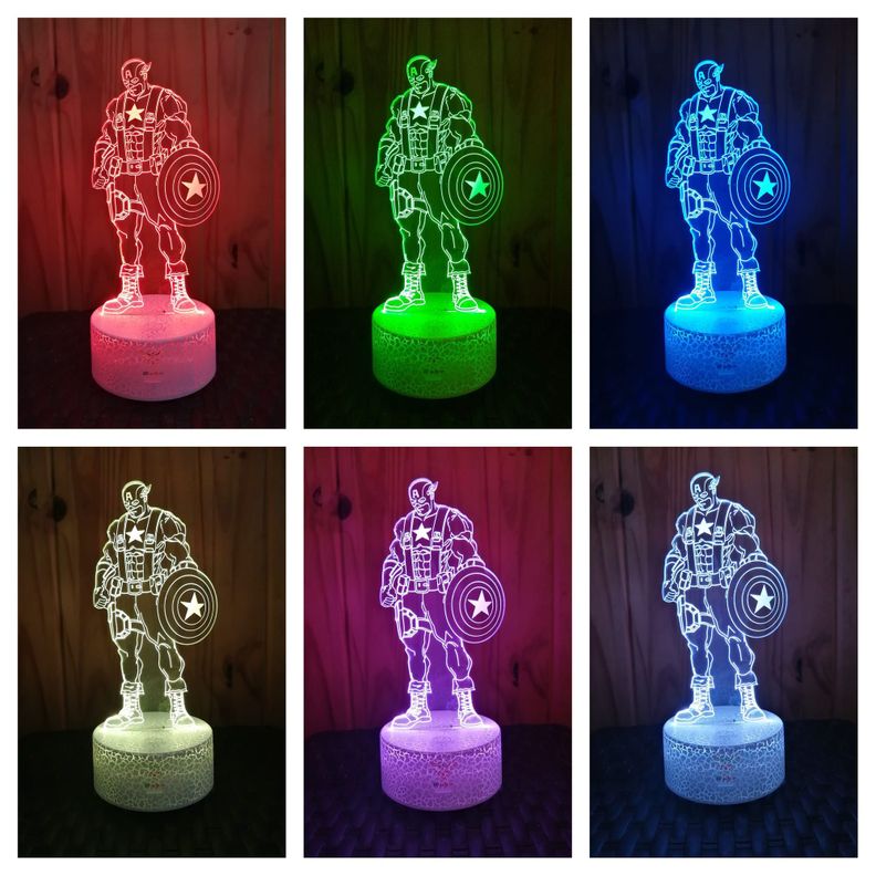 Lámpara ilusión 3D Capitán América 7 Colores Led-1