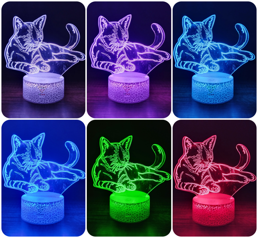 Lámpara ilusión 3D De Gato 7 Colores Led Integrados Gatito Cat-1