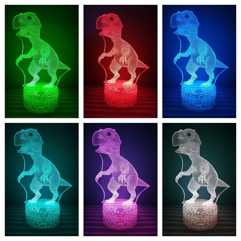 Lámpara ilusión 3D De Dinosaurio Rex Miniatura 7 Colores Led Integrados-1