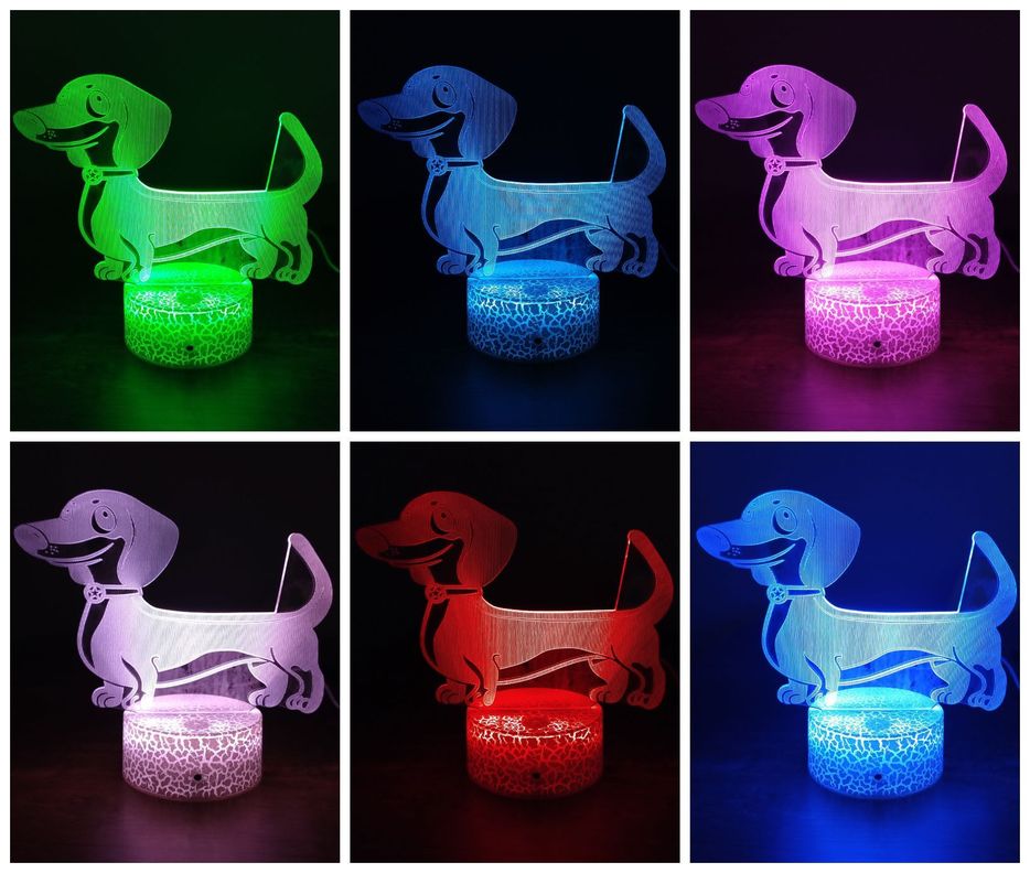 Lámpara ilusión 3D De Perro Salchicha 7 Colores Led Integrados-1