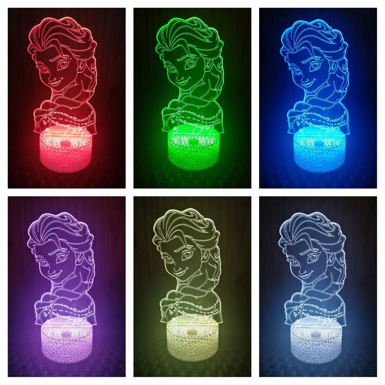 Lámpara ilusión 3D De Elsa 7 Colores Led Integrados-1