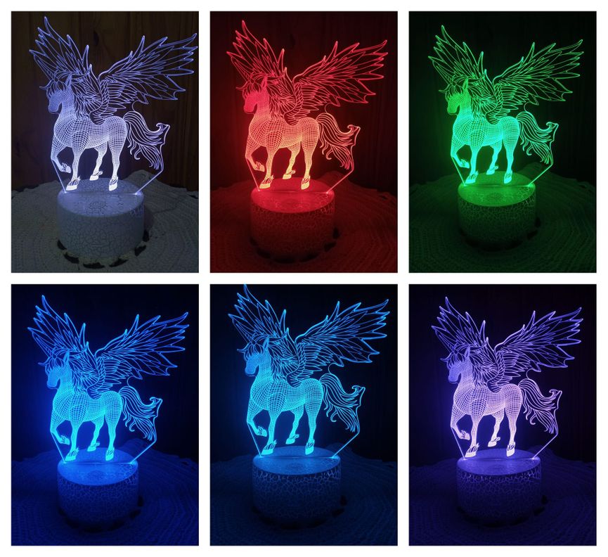 Lámpara ilusión 3D De Unicornio Pegaso 7 Colores Led-1
