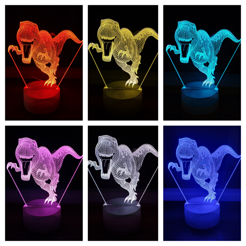 Lámpara ilusión 3D De Dinosaurio Rex 7 Colores Led Integrados-1