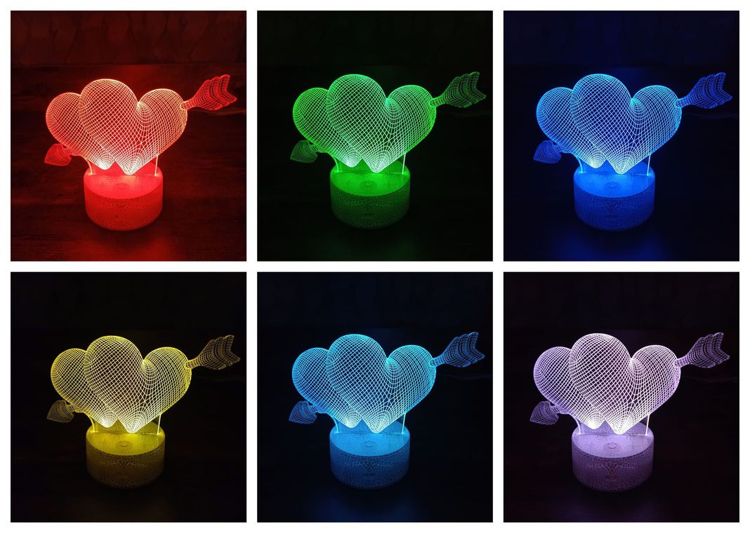Lámpara ilusión 3D De Corazon Con Flecha Amor 7 Colores Led-1