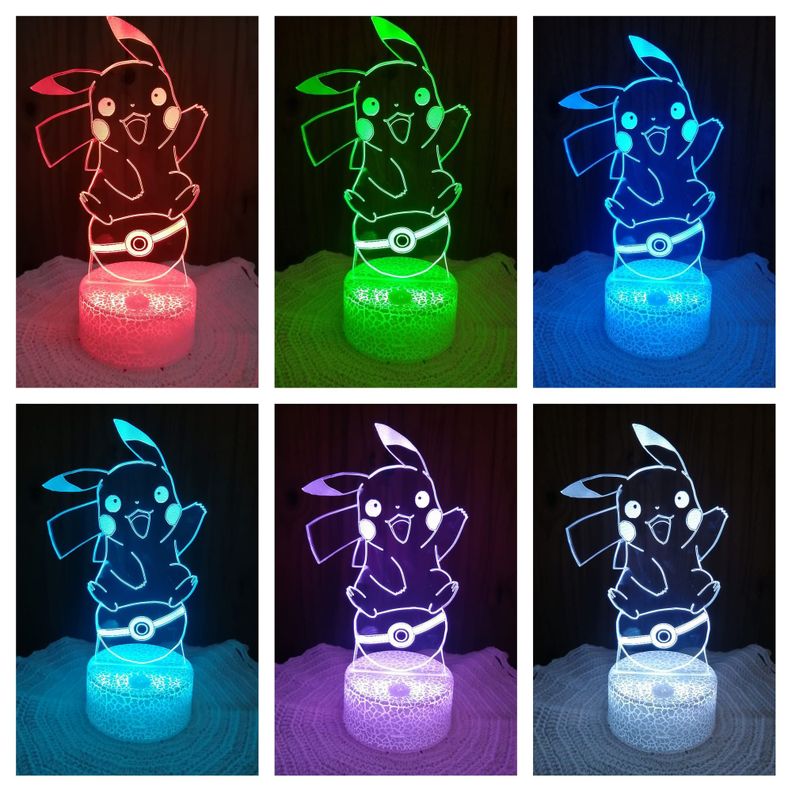 Lámpara ilusión 3D De Pikachu Pokebola 7 Colores Led-1