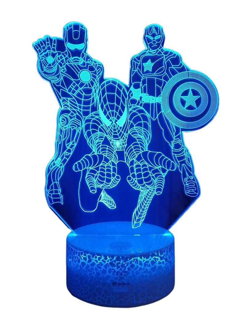 Lámpara ilusión 3D Capitán América Spiderman Ironman 7 Colores Led-0