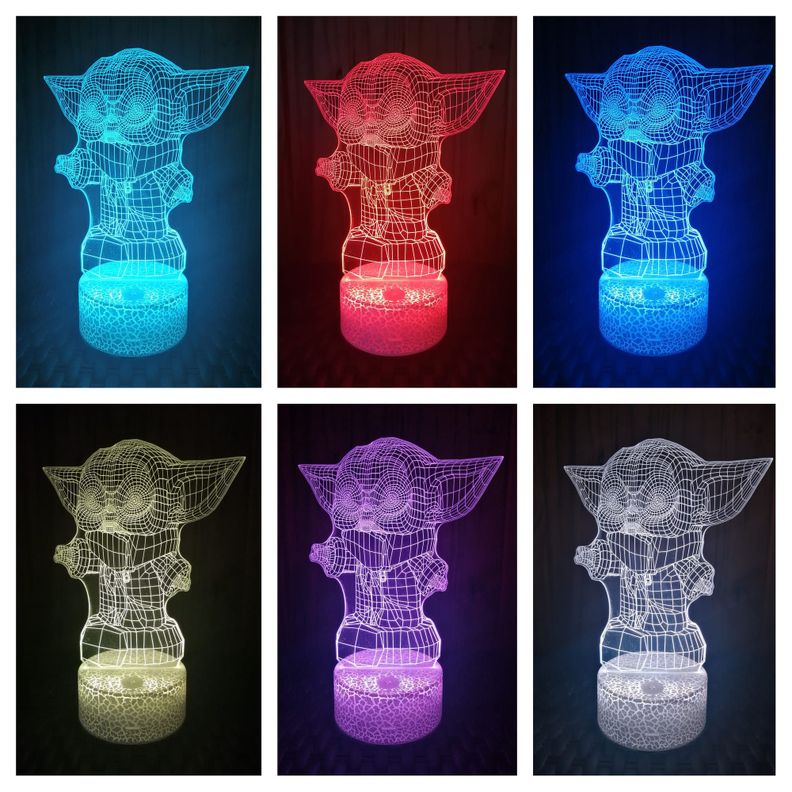 Lámpara ilusión 3D Baby Yoda 7 Colores Led Bebe Yoda-1