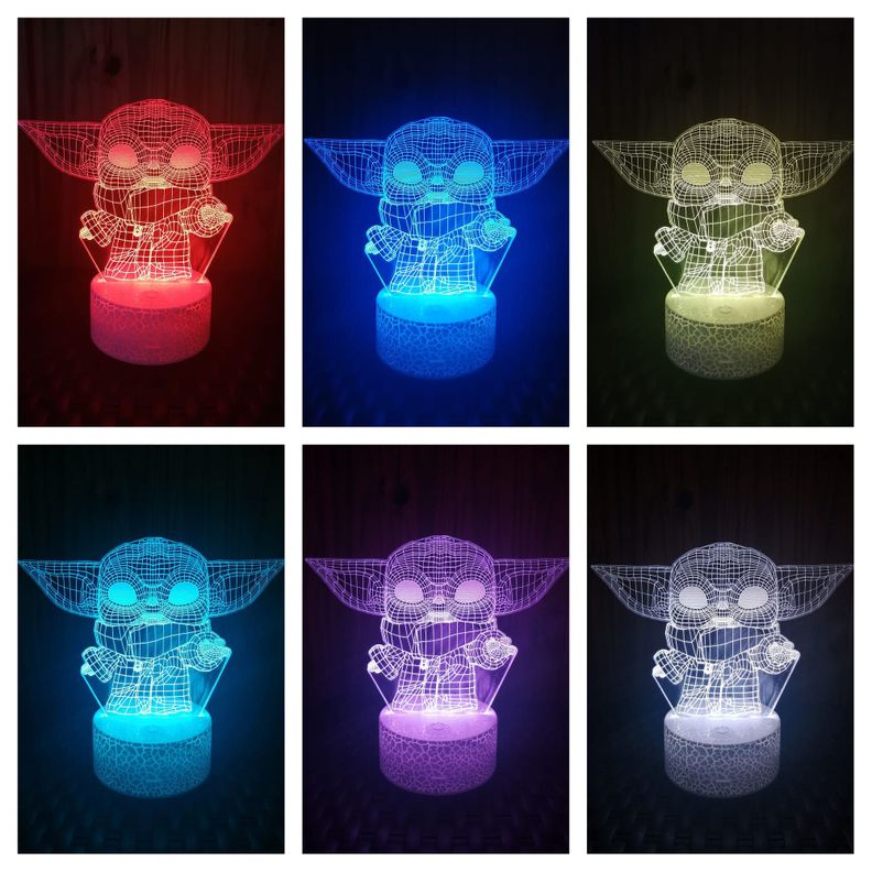 Lámpara ilusión 3D Bebe Yoda 7 Colores Led-1