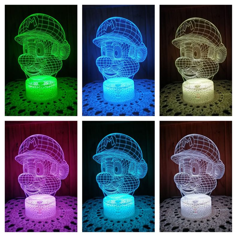 Lámpara ilusión 3D Mario Bross 7 Colores Led-1
