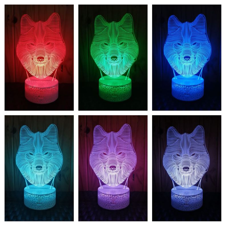 Lámpara ilusión 3D Animal Lobo 7 Colores Led-1