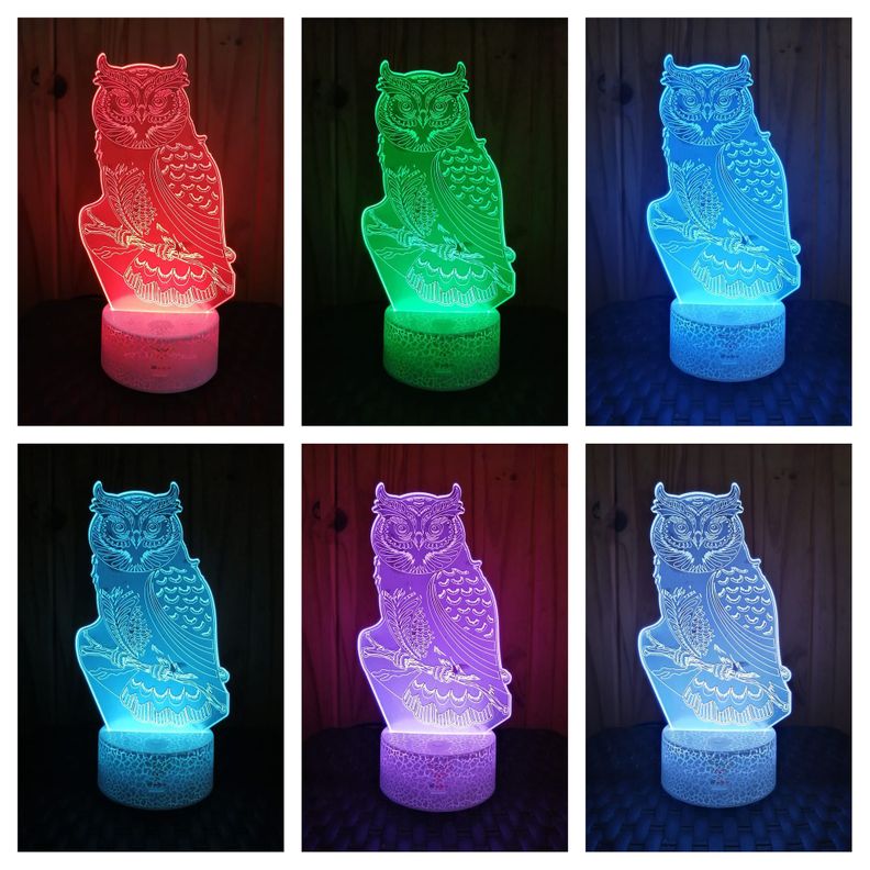 Lámpara ilusión 3D Animal Búho 7 Colores Led -1