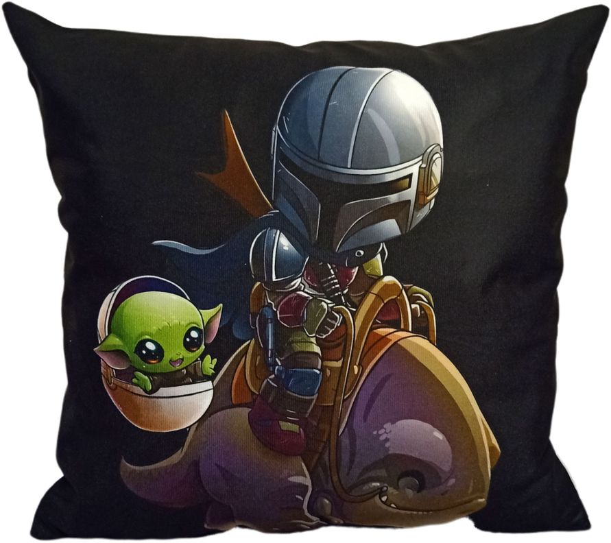 Cojín Felpa 45x45 cm Baby Yoda Y Mandaloriano Negro Extra Suave -0