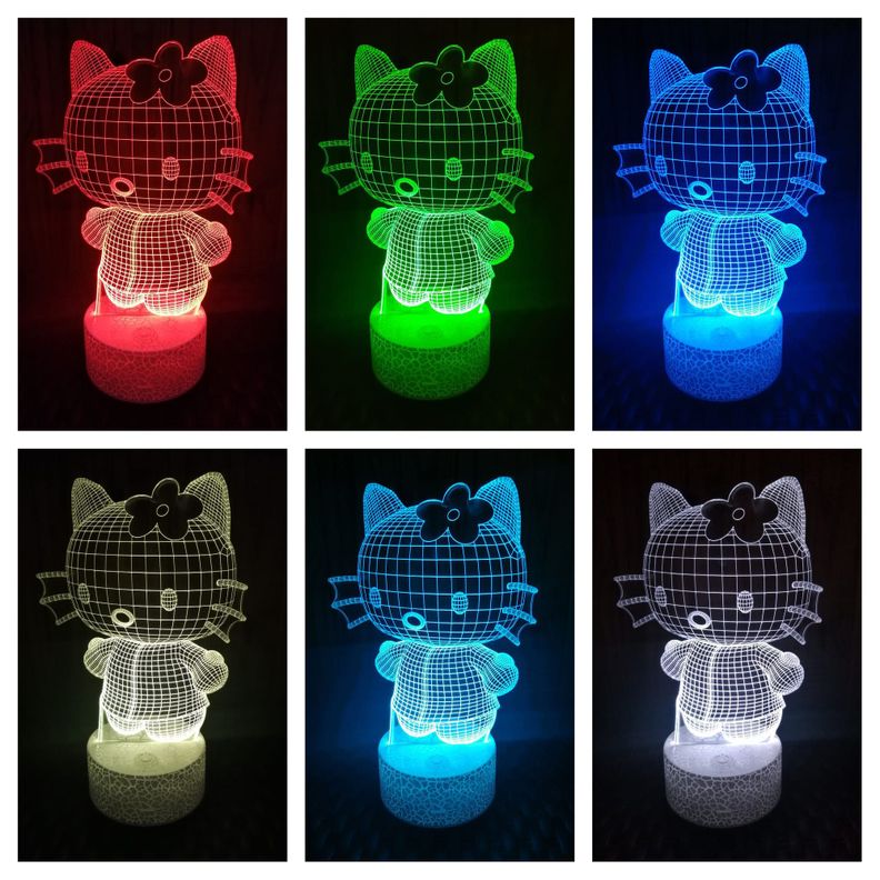 Lámpara ilusión 3D De Kitty Niña 7 Colores Led-1