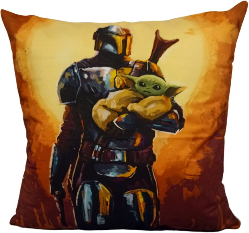 Cojín Felpa 45x45 cm Bebe Yoda y Mandaloriano Cafe Extra Suave -0