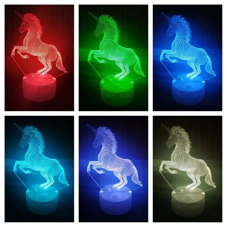 Lámpara ilusión 3D Unicornio Parado 7 Colores Led-1