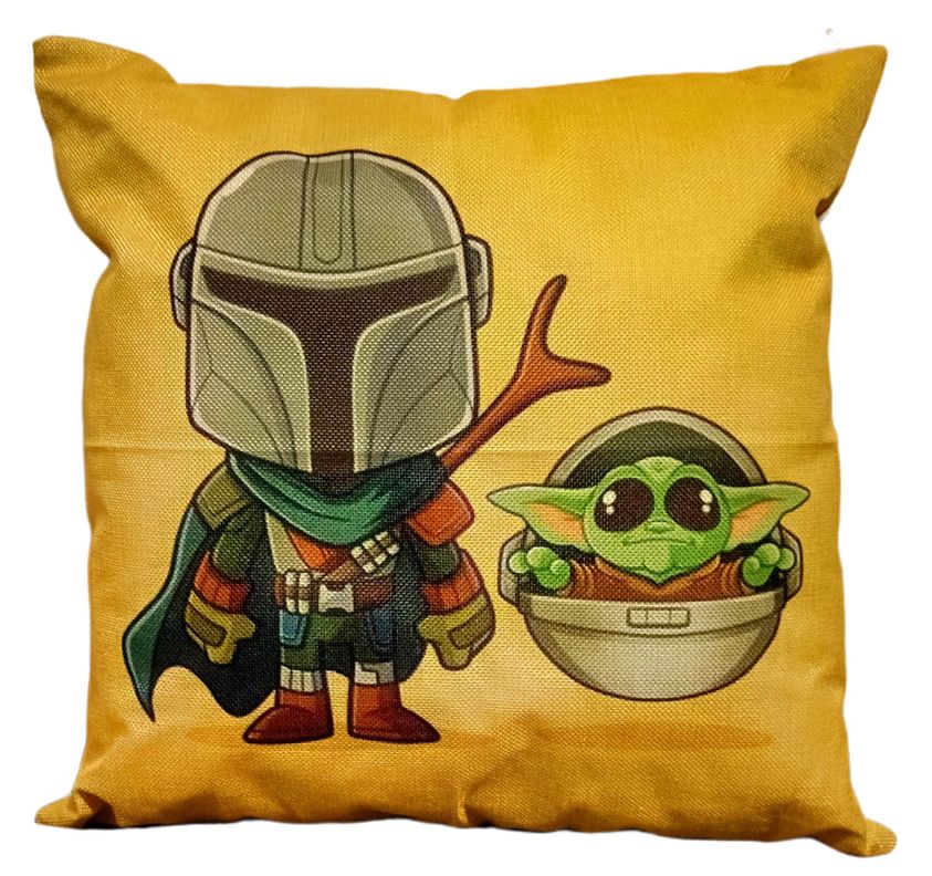 Cojín Felpa 45x45 cm Baby Yoda y Mandaloriano Beige Extra Suave -0