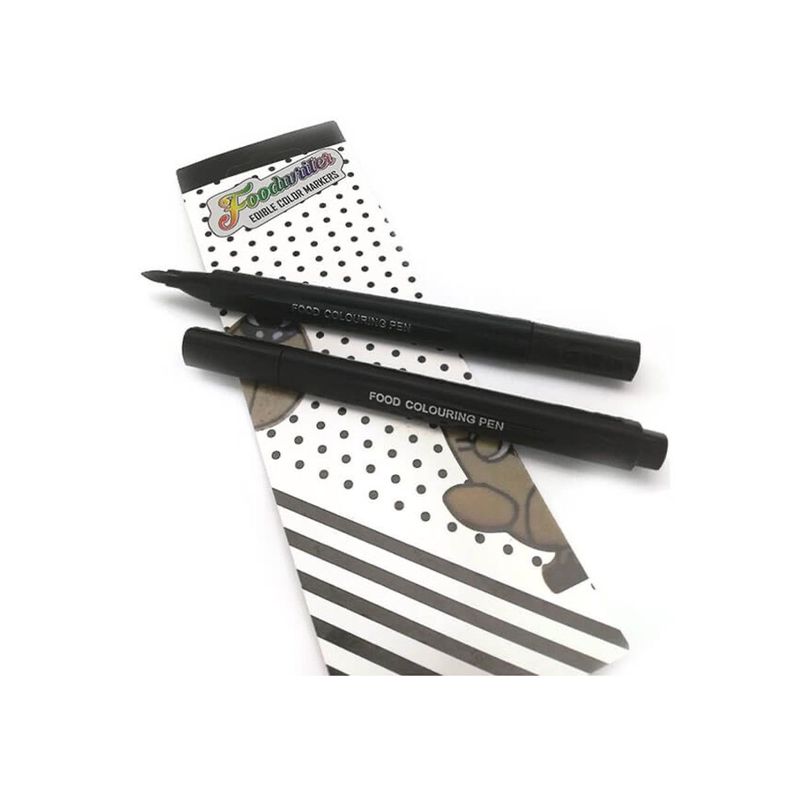 2 Lápices Plumones Tinta Comestible Color Negro Repostería Decoración-0