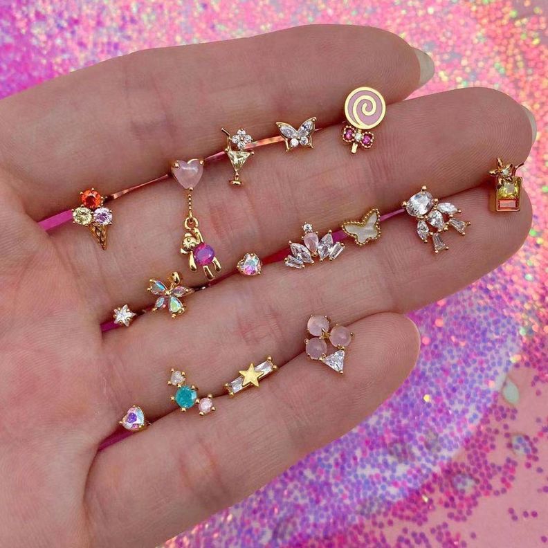 Aros Mini Cute Orquidea Cristal-1