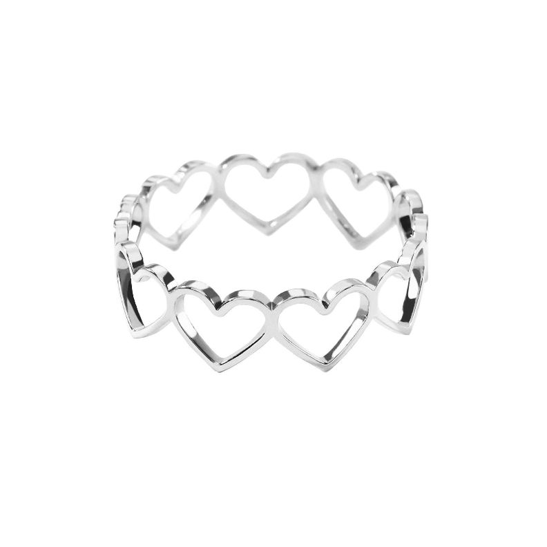 Anillo Minimalista Corazones Plateado-0