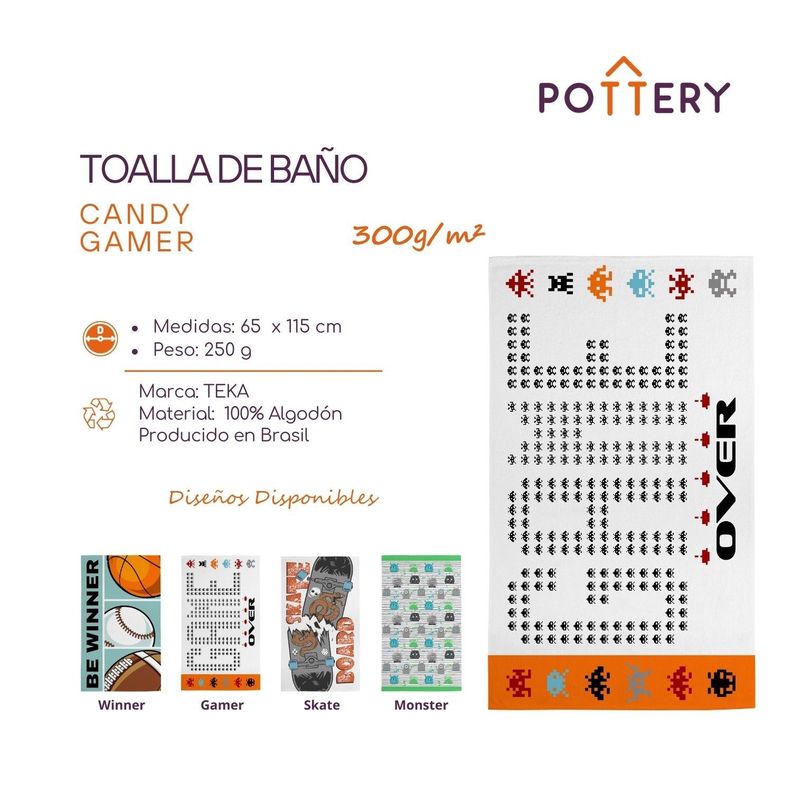 Toalla de Baño Candy Gamer - 65 x 115cm - 300 g/m² - 100% Algodón - Teka-2