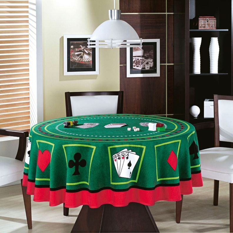 Mantel Redonda Casino Cartas - 100% Algodón Terciopelo - Teka-1