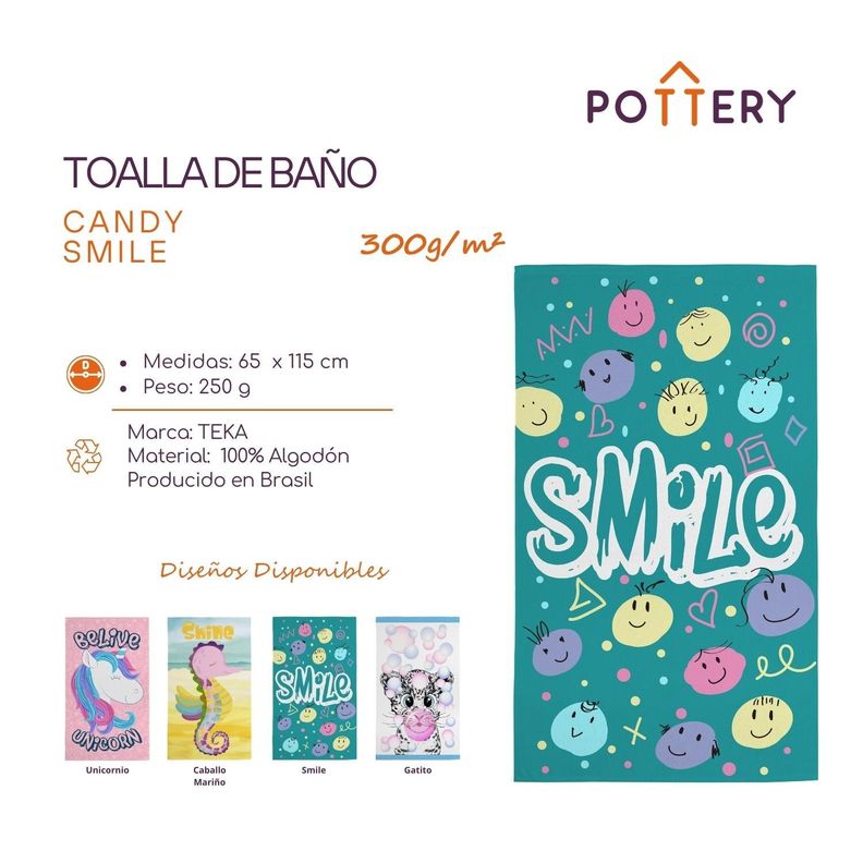 Toalla de Baño Candy Smile - 65 x 115cm - 300 g/m² - 100% Algodón - Teka-1