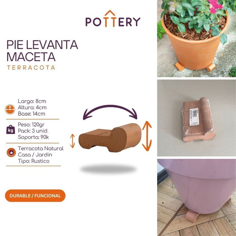 Pack 3 Pies Levanta Macetas Terracota Natural-1