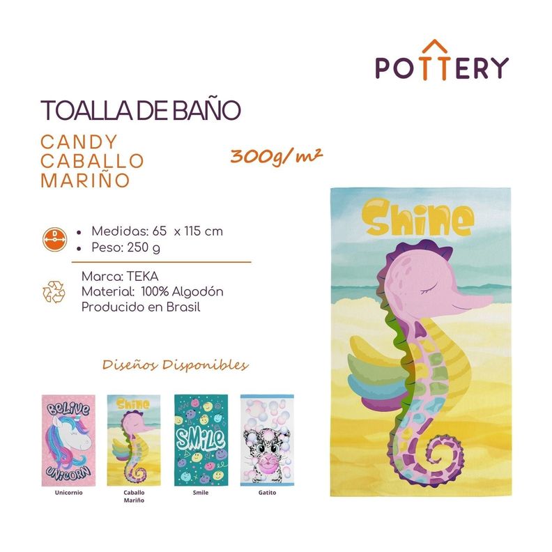 Toalla de Baño Candy Caballo Mariño - 65 x 115cm - 300 g/m² - 100% Algodón - Teka-1