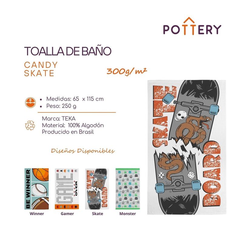 Toalla de Baño Candy Skate - 65 x 115cm - 300 g/m² - 100% Algodón - Teka-1