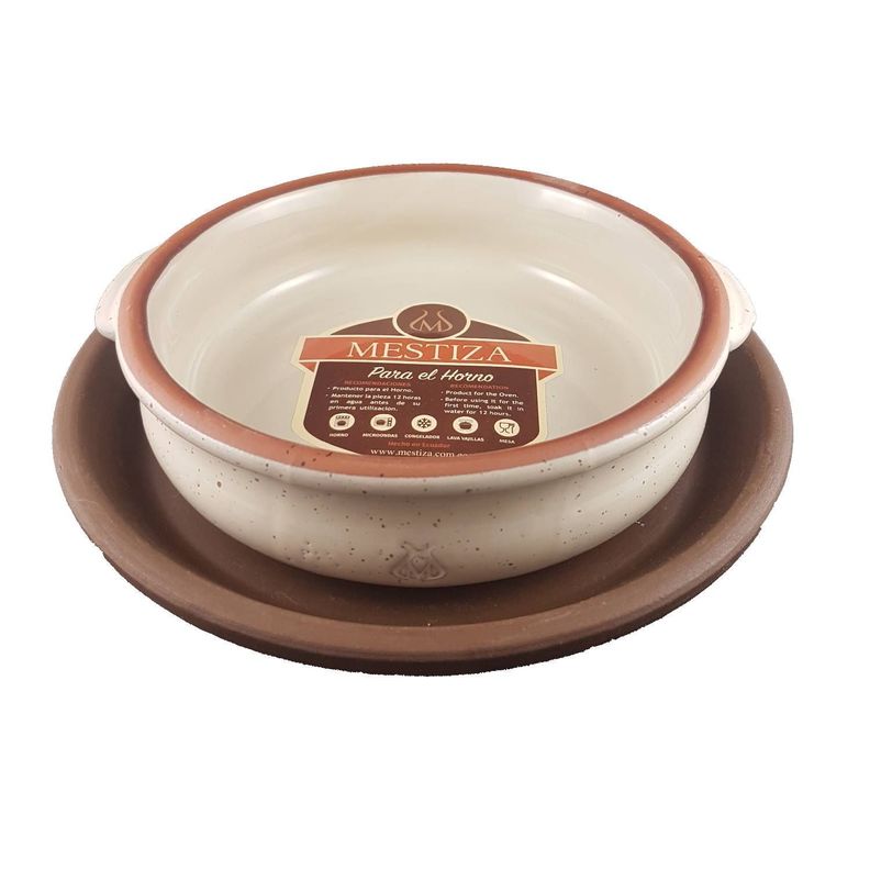 Cazuela 19 con asas Crema Miel con su plato-0