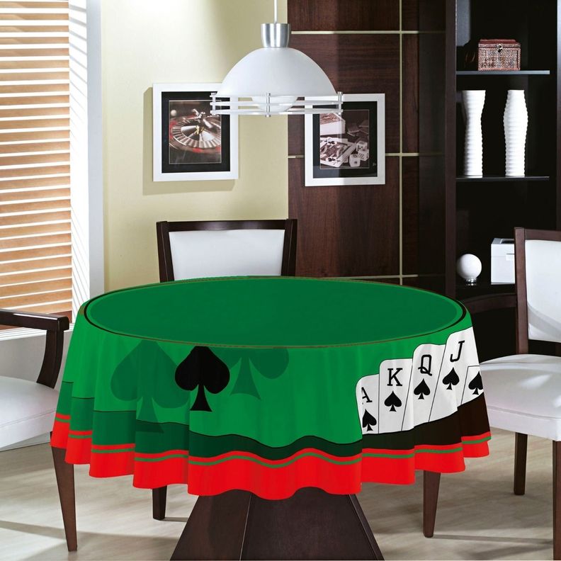 Mantel Redonda Casino Naipes - 100% Algodón Terciopelo - Teka-1