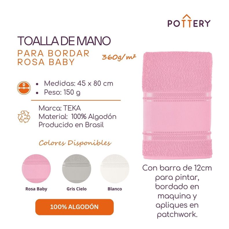 Toalla de Rostro para Pintar Rosa Baby - 100% Algodón - 360g/m² - Teka-2