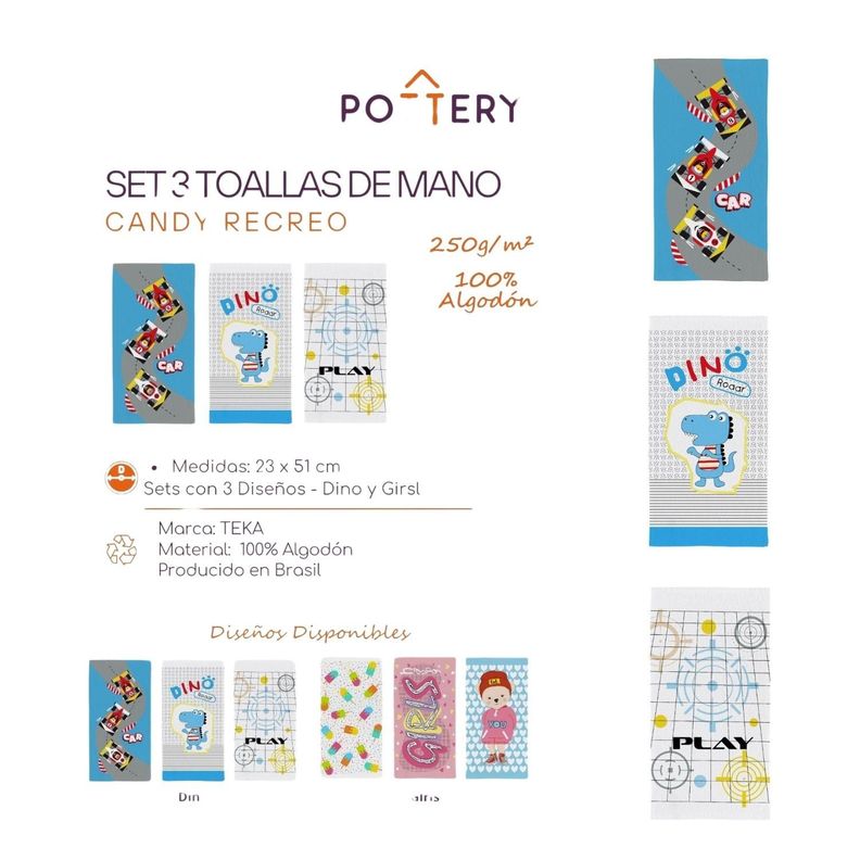 Pack 3 Toallas de Mano Preescolar DINO CANDY-2