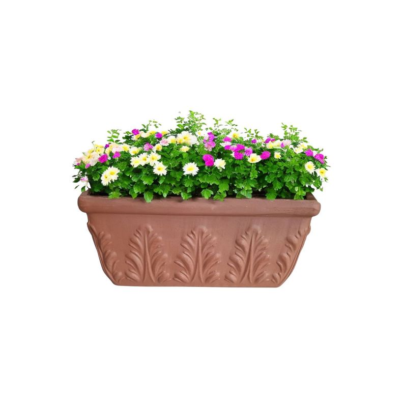 Jardinera Rectangular ROMANA Terracota con Relieve 32cm Deroma Terracota [ 801 ]